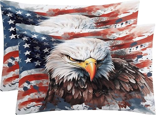 Miniatura 2 de OmErsa Juego de funda de edredón de águila tamaño matrimonial, 3 piezas, funda de edredón de bandera estadounidense y 2 fundas de almohada de
