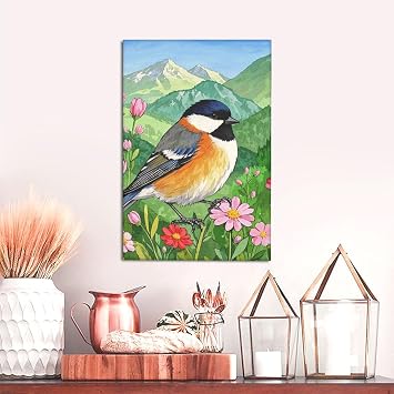 JKASDTRP Watercolor Tits Wall Art For Living Room 12"X18", Modern Canvas Print Picture Artwork Large Wall Decor For Living Room Office Bedroom Home Decor