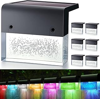 Moman Luces Solares Exterior Jardin, 6 Pcs Luz Solar LED con Efecto de Luz Blanco Cálido & 7 Colores Cambiantes IP55 Impermeable para Valla Patio Escaleras(Cuboide), Luz-Solar-Exterior-Jardín-Luces