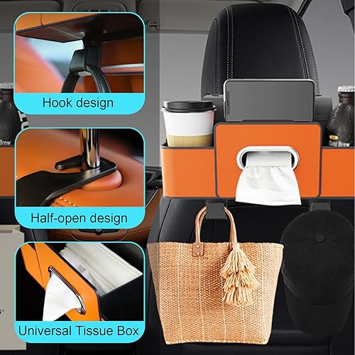Miniatura 4 de Organizador de asiento trasero de automóvil con soporte para tazas, caja de pañuelos y gancho de almacenamiento, organizador multifuncional para
