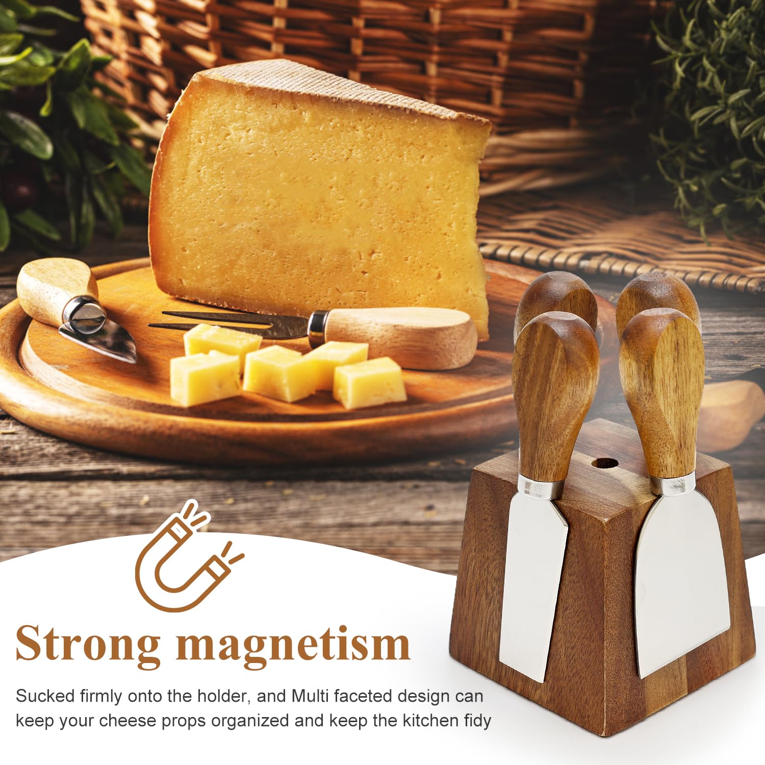 9 Piece Cheese Knife Set with Acacia Holder -3 9 Piece Cheese Knife Set with Acacia Holder -3
