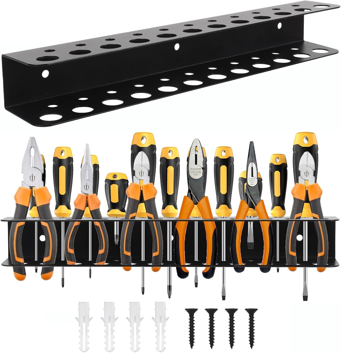 Screwdriver Organizer, Carbon Steel Screwdriver Holder, Garage Tool Organizer Wall Mount for Pliers, Wrenches & Nut Driver, Utility Storage Rack for Workspace, Workshop, Shed (12.6‘’L/23 Holes)