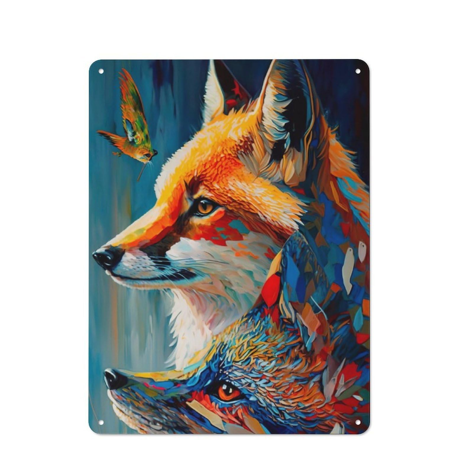 Junmoney Fox Duo 40X30cm Vintage Metal Plaque With For Garage Or Workshop, A Christmas Gift For People Styling Garage And Workshop
