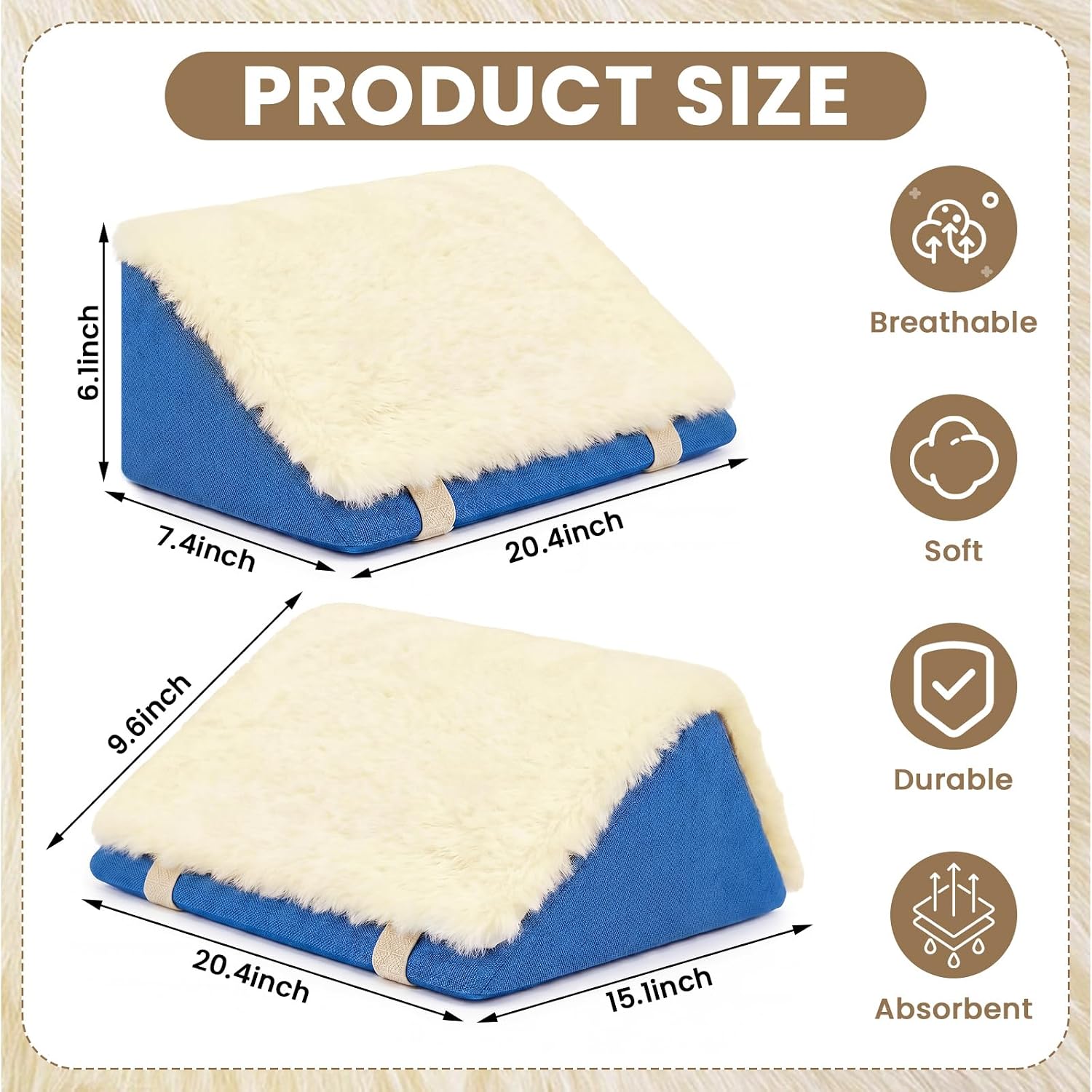 Gerrii 3 Pcs Soft Sheepskin Pads for Positioning Wedge Pillow Side Sleeping Bed Wedges Sheep Skin Pads for Preventing Bedsores Back Pain Pressure Sores After Surgery Knees Elevated Pregnancy
