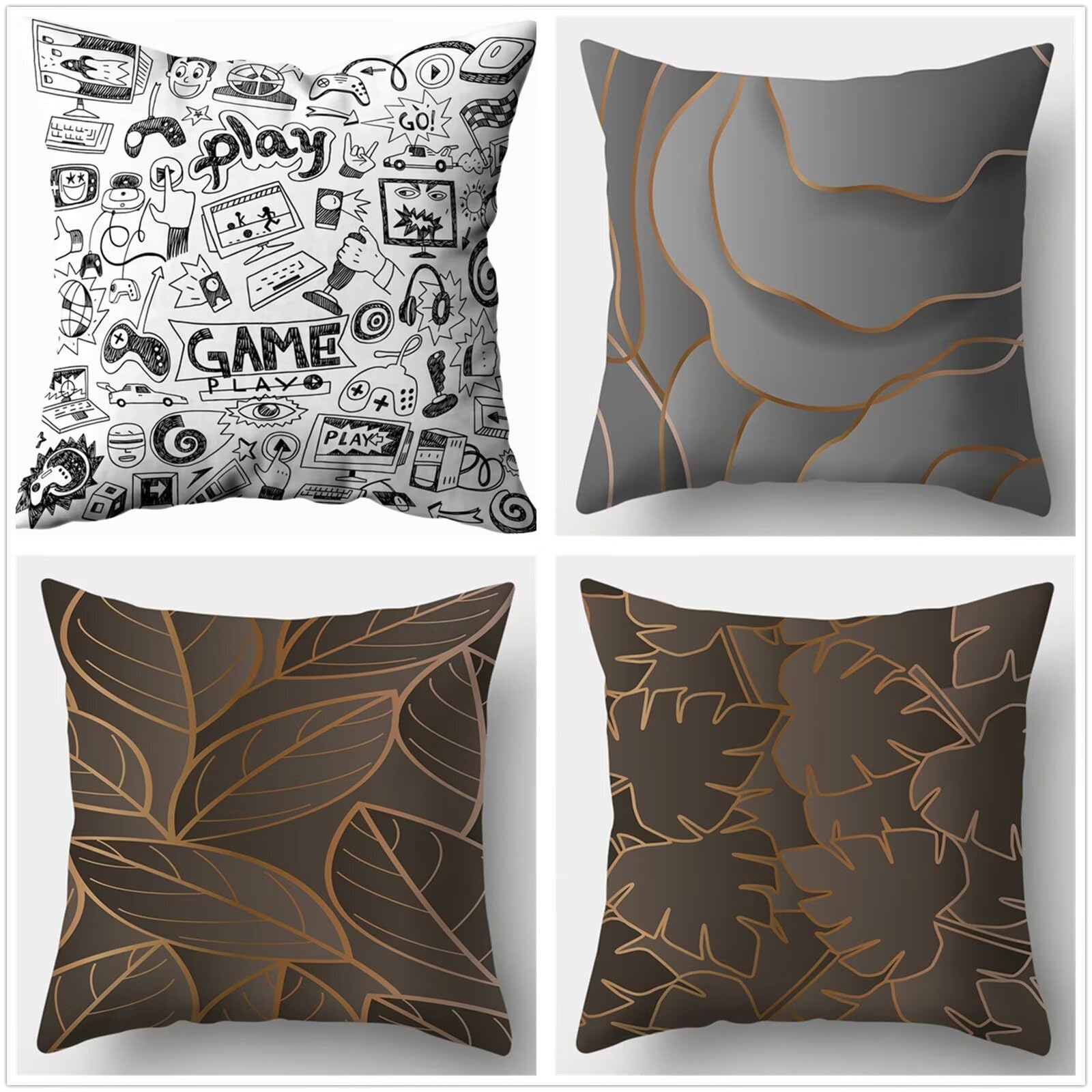 Kissenbezug Weihnachten 4er Set Quadratisch Doppelseitig Leinen Weihnachtskissenbezug 60x60cm braune Blätter Christmas Decorations,für Sofa Schlafzimmer Wohnzimmer Balkon Dekokissen P1-310