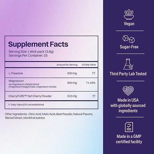 Miniatura 9 de Nite Nectar - Suplemento de glicinato de magnesio en polvo para promover el sueño, paquetes de mezcla de bebida Sleepy Mocktail con cereza ácida y