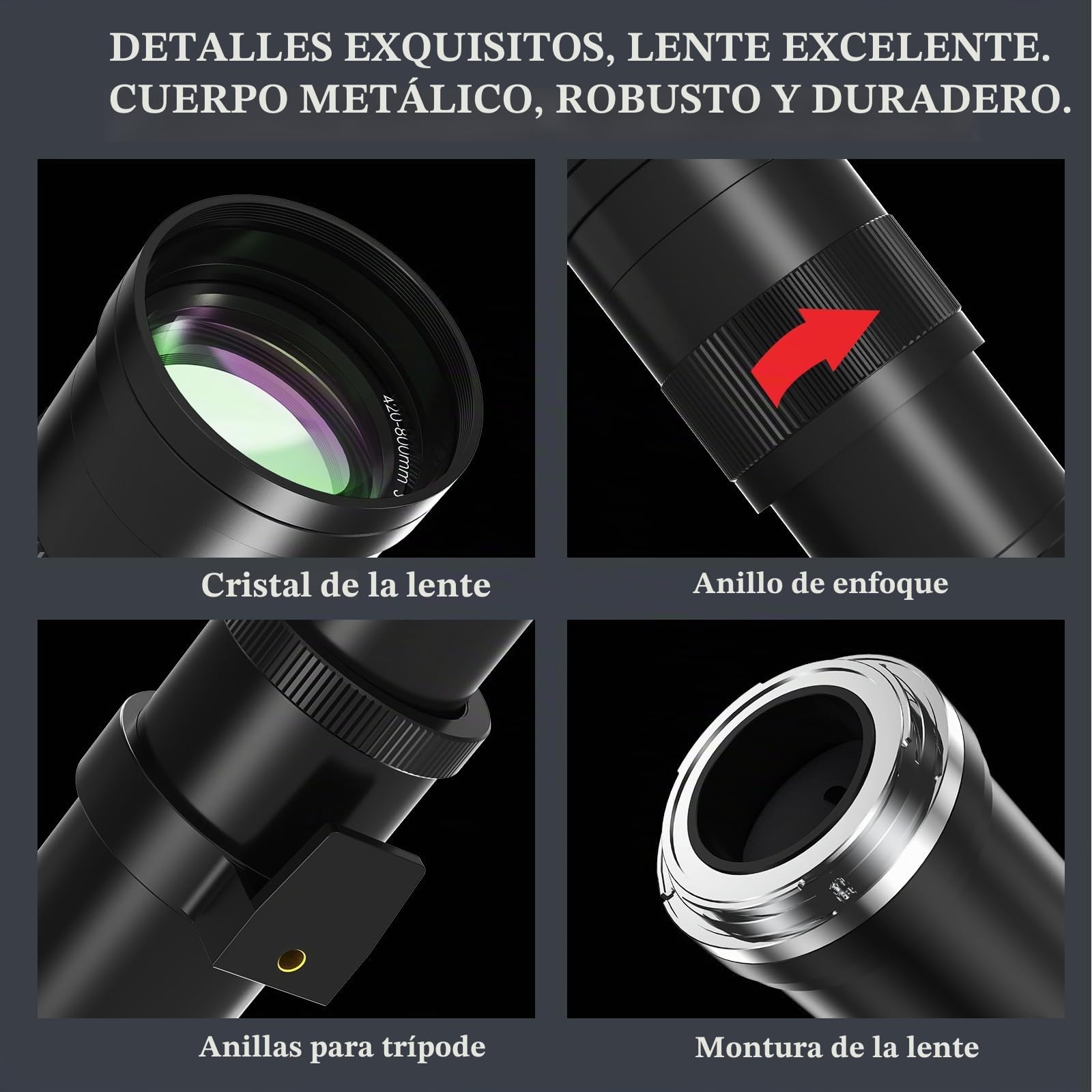Lightdow EF 420mm-800mm F8.3 Objetivo Manual para Canon EF Mount, Lente Teleobjetivo de Cuerpo Metálico Liviano, para Canon EF-S Montura EOS 90D 7D 6D 5D Mark II/III/IV, Rebel T7 -Negro