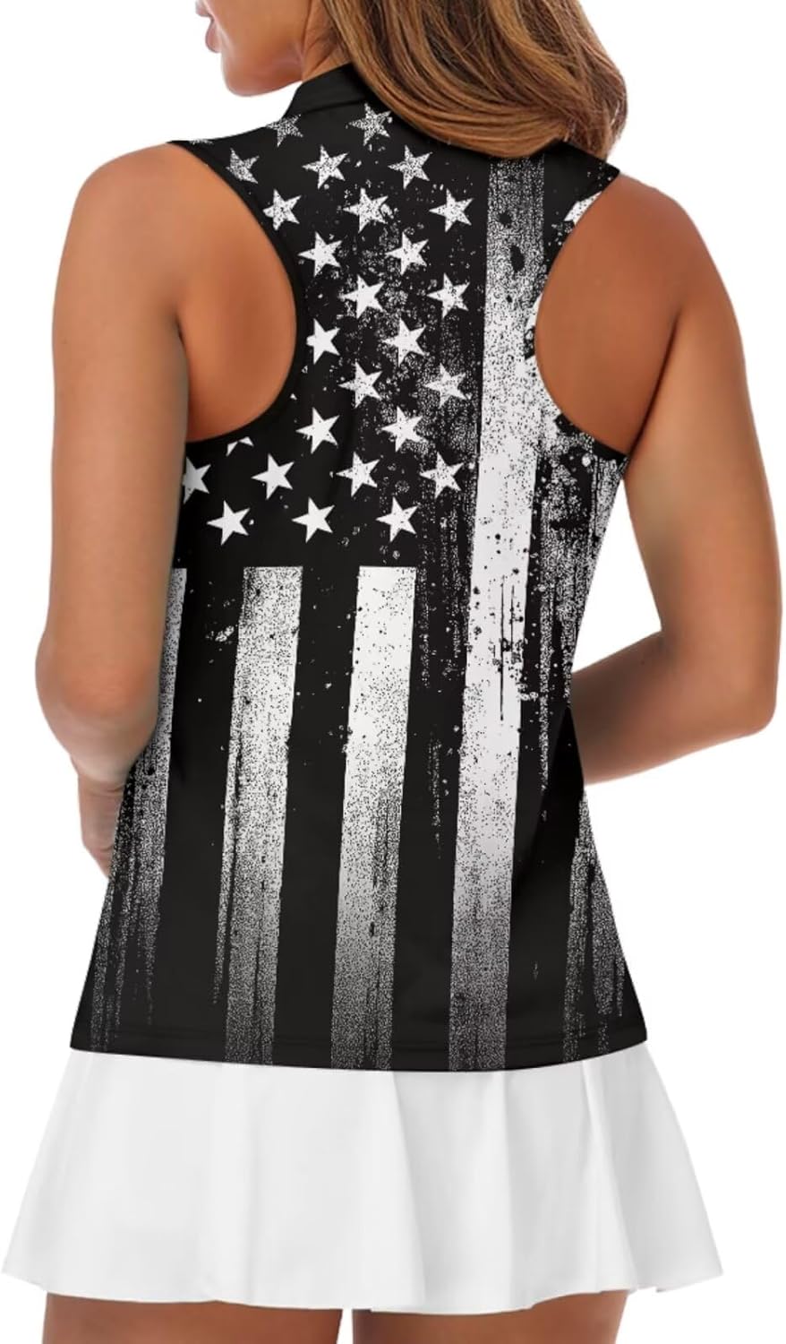 ZOUTAIRONG Womens Sleeveless Golf Shirt and Sun Visor Hat Quick Dry Tennis Shirts Athletic Tank Tops, American Flag