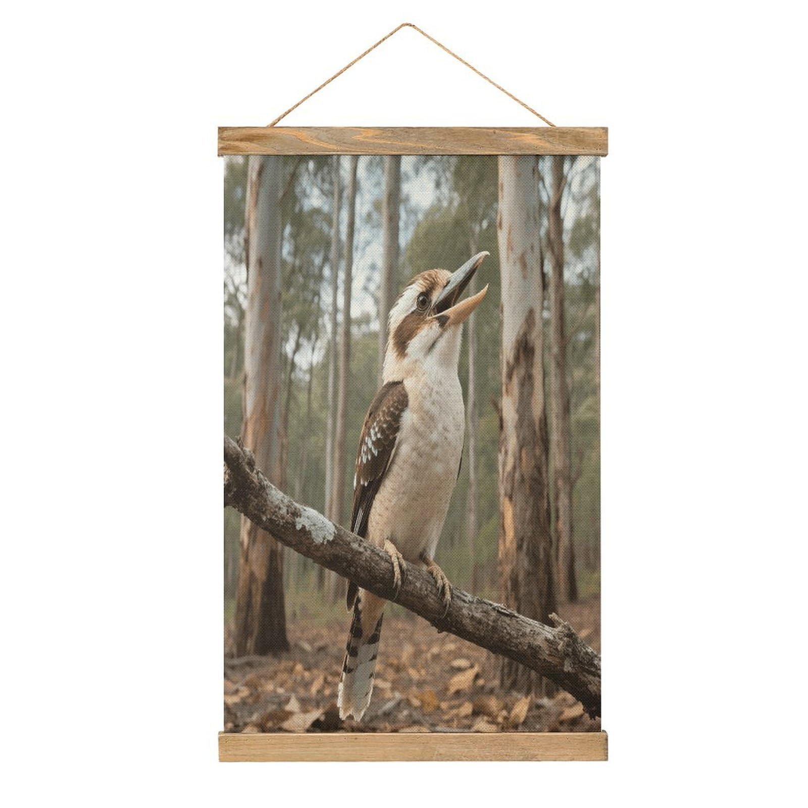 VstaDank Gray Bird Hanging Poster with Wooden Frame Modern Linen Hanging Painting Retro Style Wall Decor Art Painting for Living Room,Bedroom Decor Poster Frame 20.4x13.1inch