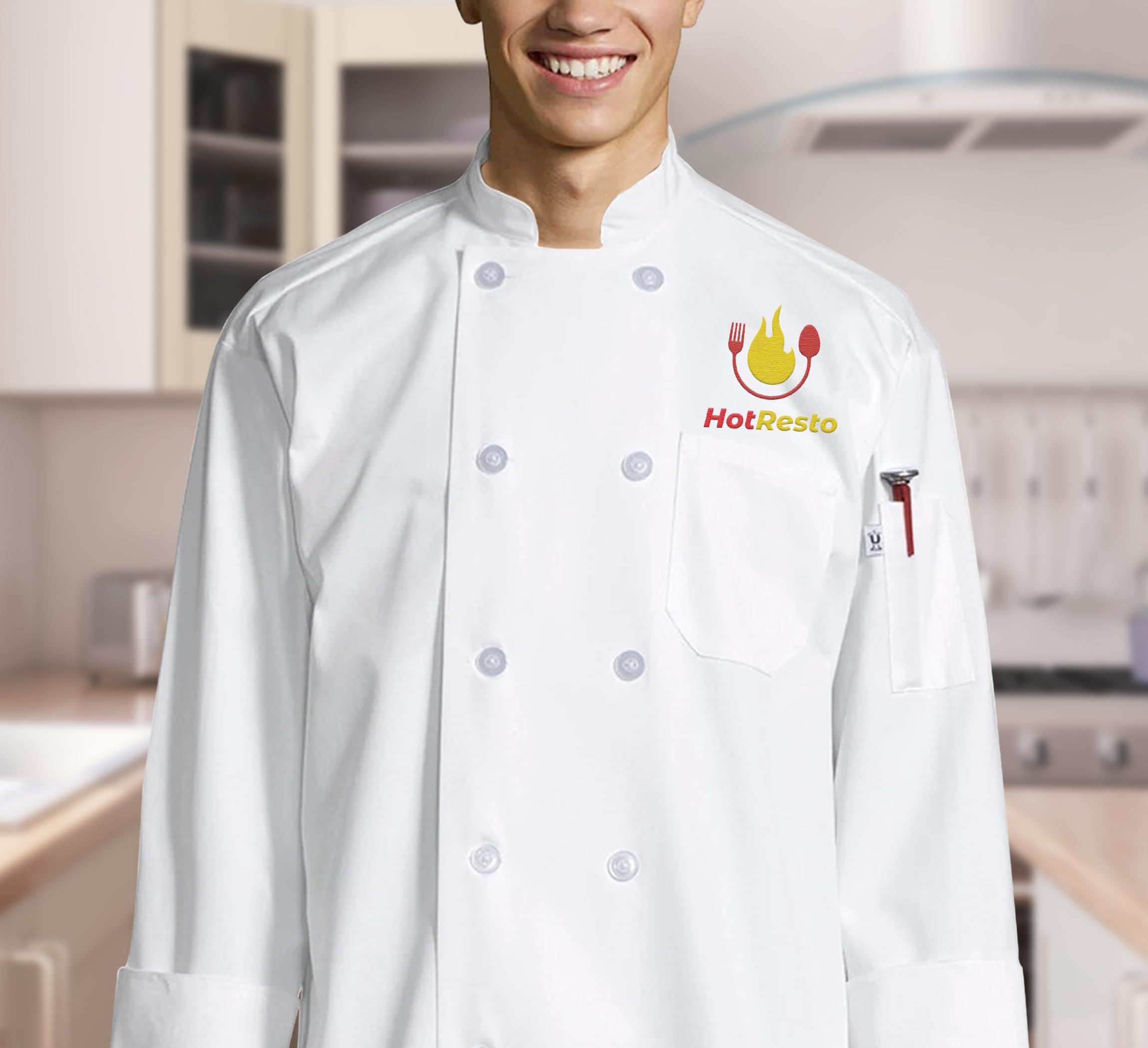 Custom Embroidered Chef Coat Your Logo Design Personalized Unisex Long Sleeve Chef Jacket White