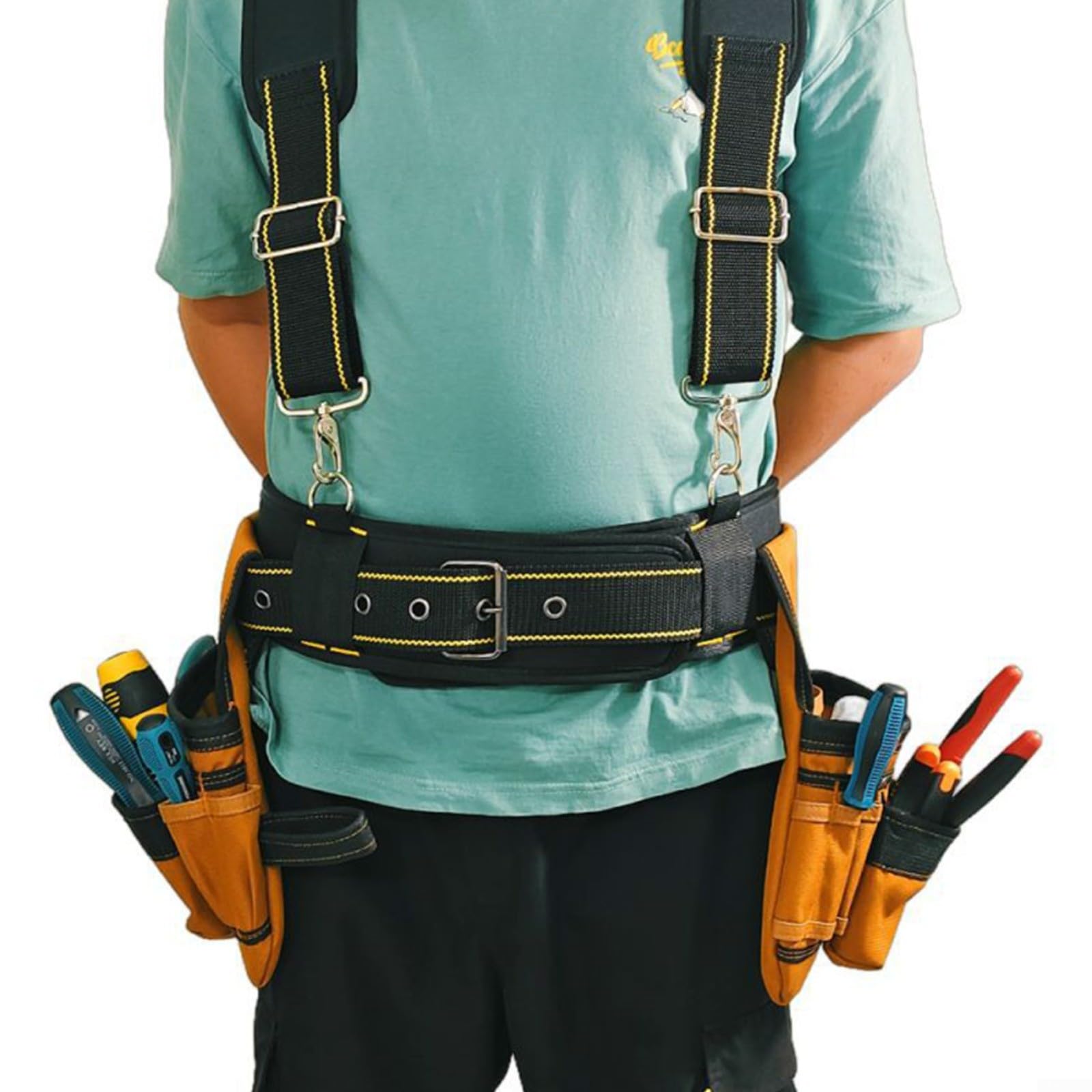 Portautensili in pelle per attrezzi da cintura organizer regolabile con tasche multiple e scomparti per lavoratori edili, elettricisti (D)