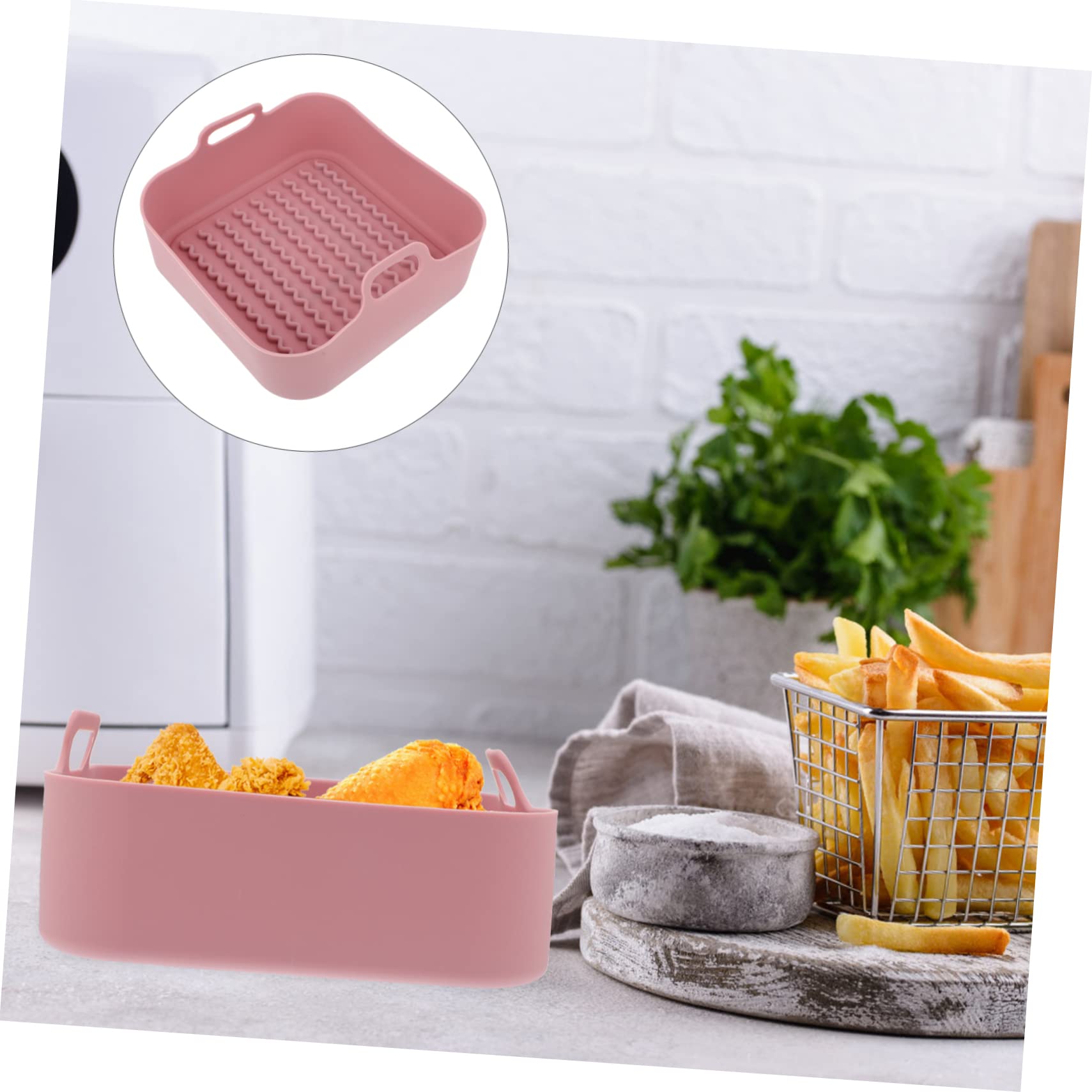 PRETYZOOM Air Fryer Pot Kitchen Heating Basket Silicone Grill Plate Round Barbecue Rack Easy Hand Wash Stainless Steel Multi-use
