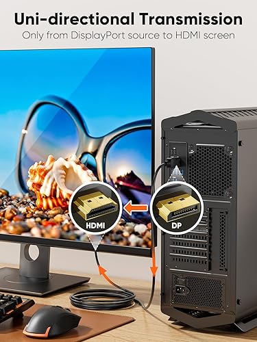 Miniatura 5 de CableCreation Cable DisplayPort activo a HDMI 4K a 60Hz, cable DP unidireccional a HDMI de 8 pies compatible con 2K 144Hz, 1080P 144Hz, HDR