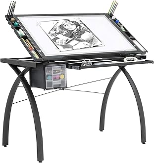 Artograph Futura Light Tracing Table for Artists with Storage and Adjustable, Dimmable Glass Work Top