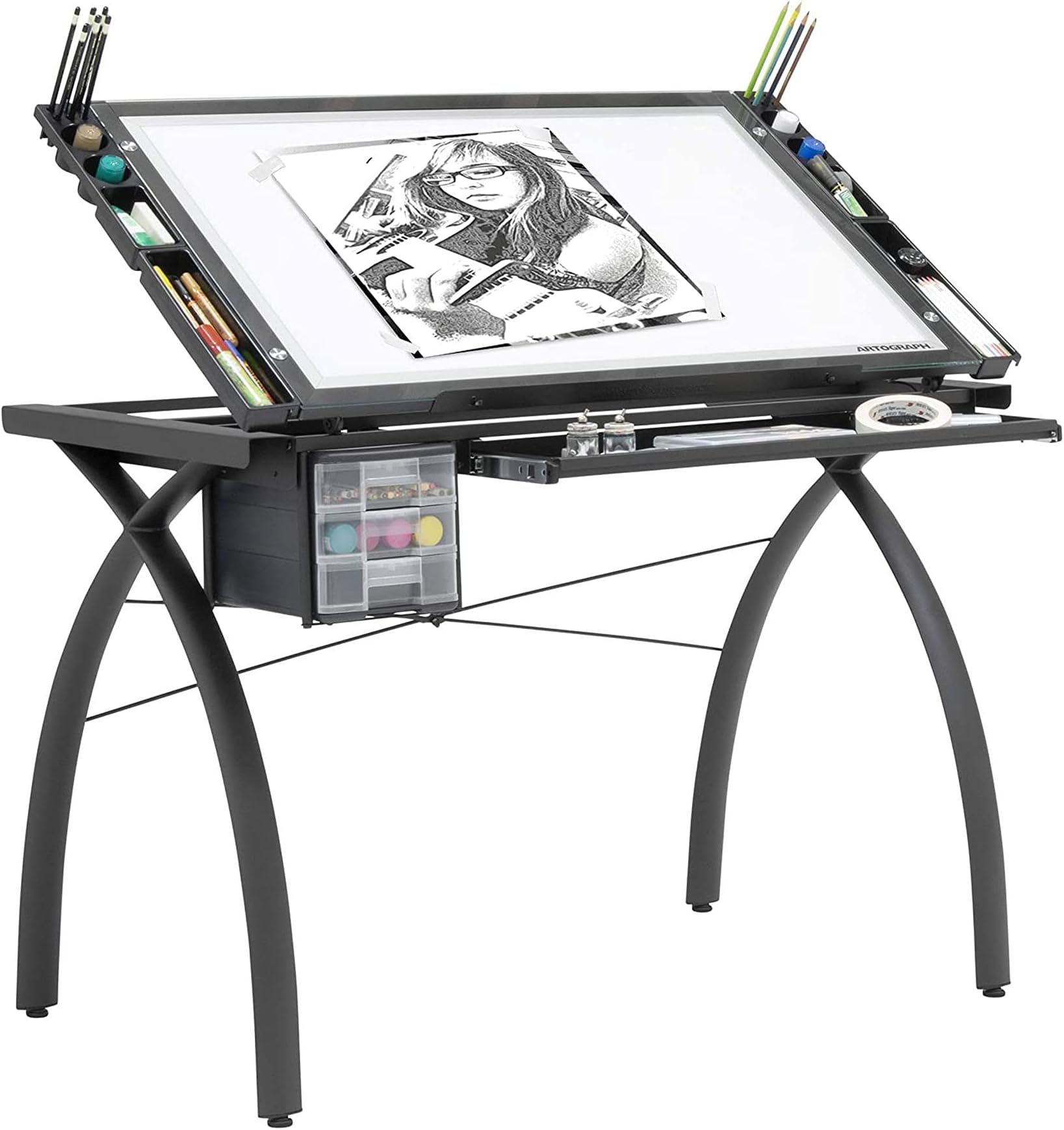 Artograph Futura Light Tracing Table for Artists with Storage and Adjustable, Dimmable Glass Work Top