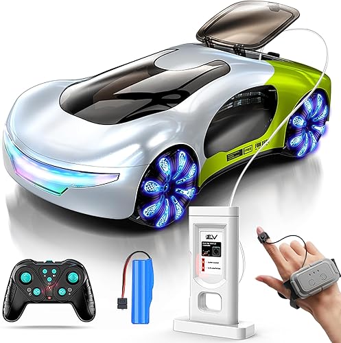 Auto de control remoto futurista, auto de acrobacias a control remoto con detección de gestos con spray ligero y sonido, rotación de 360 de 2.4 GHz,