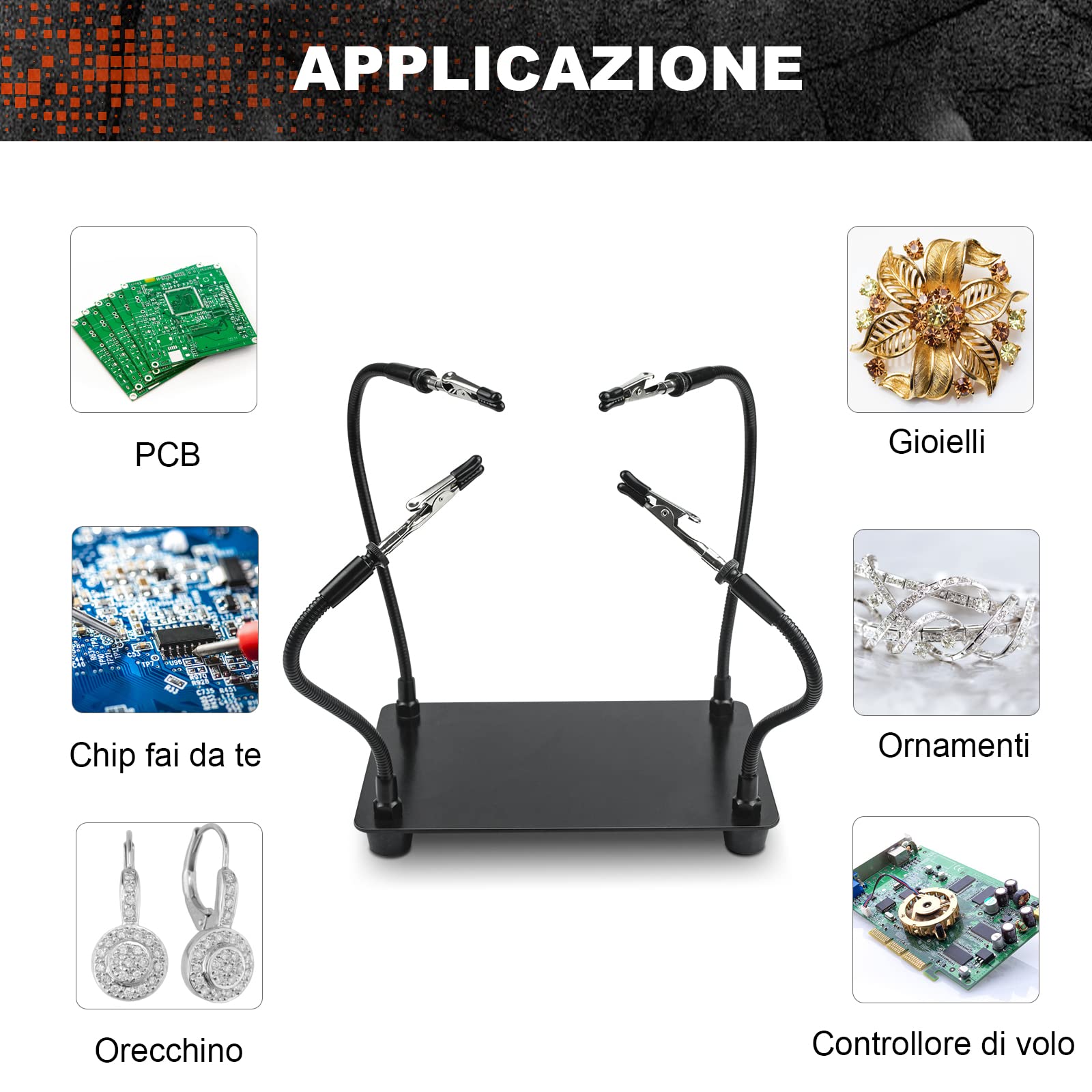 Terza mano saldatura, accessori modellismo, strumento di supporto per PCB per saldatura tonhui, quattro bracci, helping hands fai da te, hobby, officina