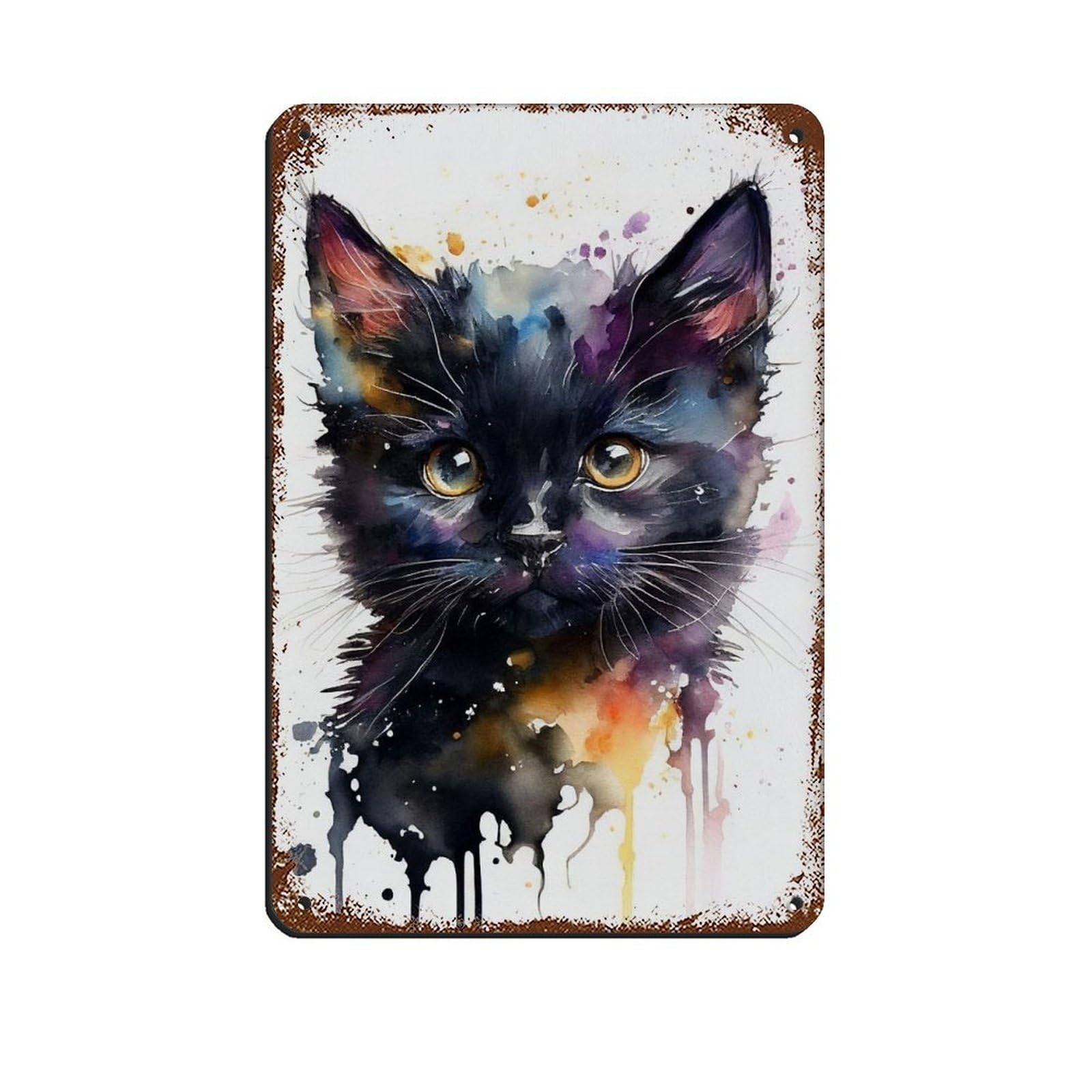 Watercolour Kitten Portrait Poster（2） Tin Sign Vintage Metal Pub Club Cafe Bar Home Wall Art Decoration Poster Retro 8x12inch(20x30cm)