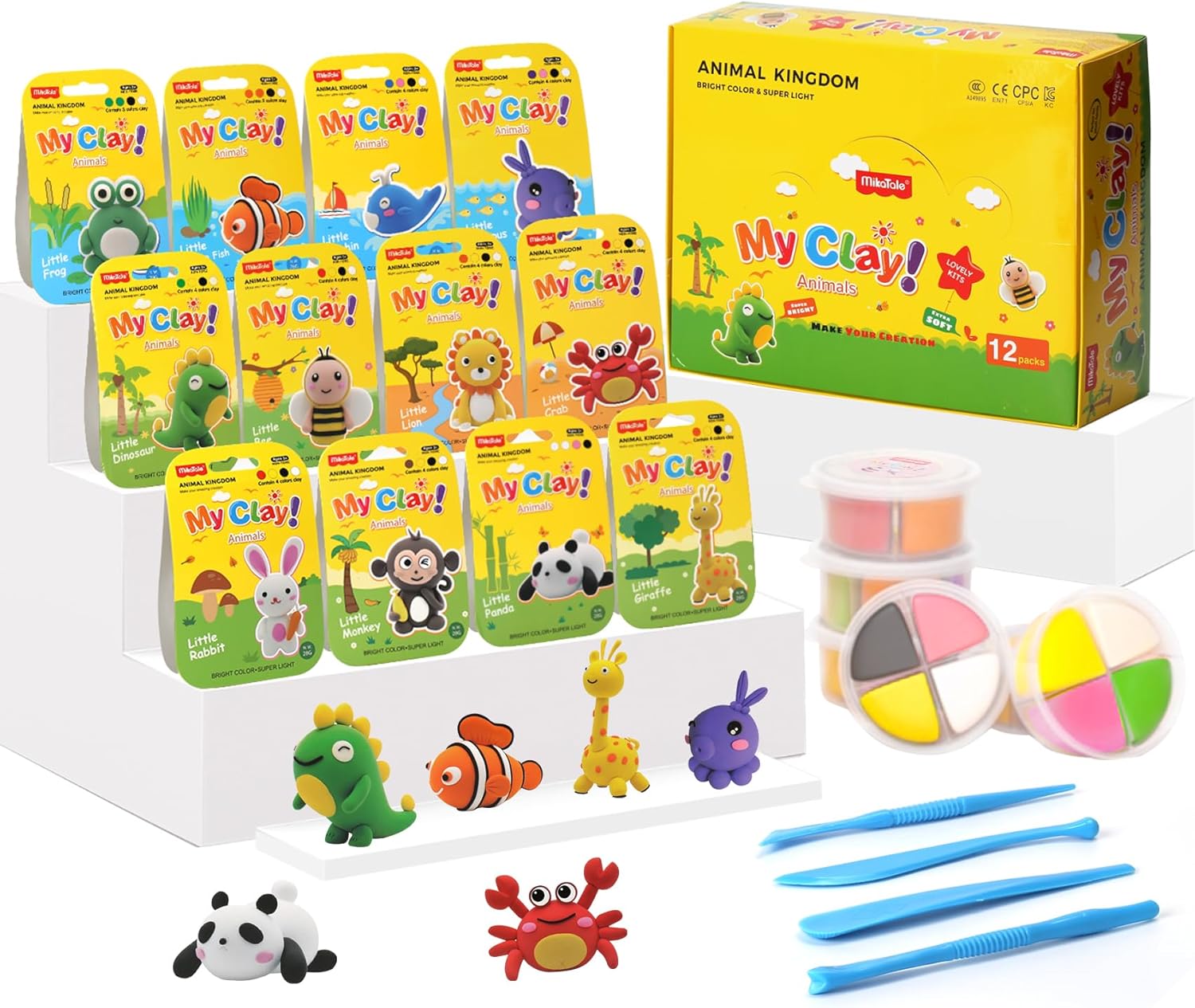 Air Dry Clay Kit for Kids: 12 Animals DIY Sculpting Set, Ultra Light Soft Modeling Magic Clay, Safe Non-Toxic Crafts for School Projects & Parties