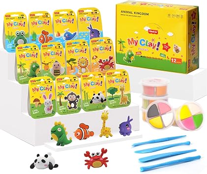 Air Dry Clay Kit, Modeling Magic Clay for Kids,12 Animals DIY Sculpting Set, Ultra Light & Soft, Safe Art Crafts Set for School Projects, Home Crafts,Party Activities, Gifts for Boys & Girls