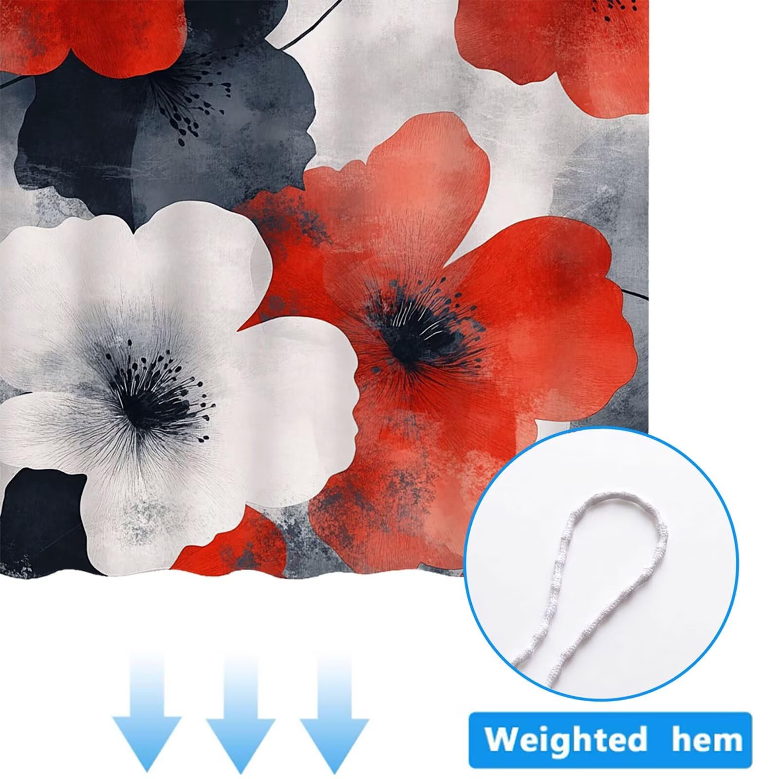 Rideau de Douche 200 x 240 cm Anti Moisissure Rideau Douche Beige Shower Curtain Rouge Imperméable Tissu Polyester Séchage Rapide Shower Curtain avec Ourlet Inférieur Lesté et 12 Crochets 3Y#334