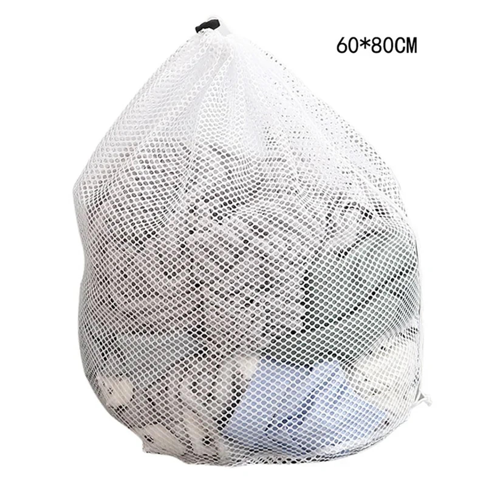 2 pezzi grandi sacchetti for il bucato in rete a maglia fine con coulisse bloccabile for indumenti delicati, lingerie, calzini, reggiseni(60x80cm)