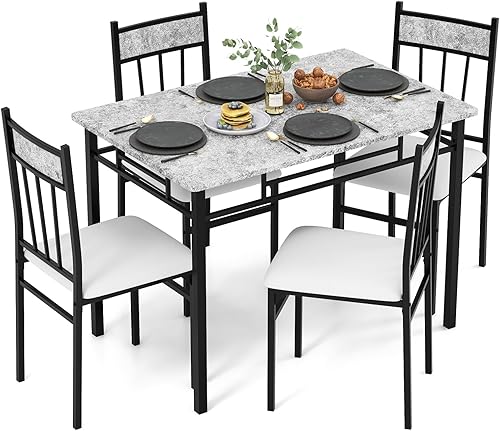 Miniatura 10 de Tangkula Juego de mesa de comedor, 5 piezas con mesa superior de vidrio templado y 4 sillas, muebles de cocina y comedor, color negro Negro