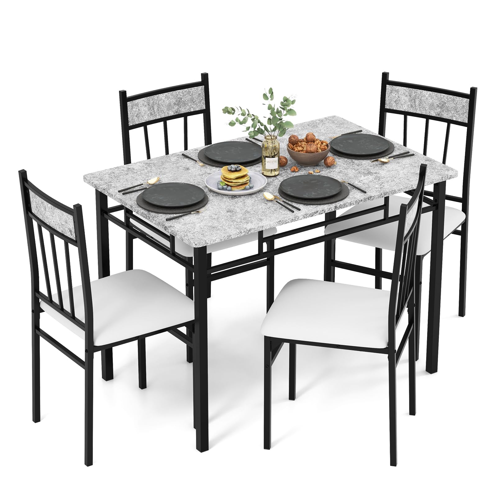 Tangkula Dining Table Set FR 4, Kitchen Table and Chairs Set with Metal ...
