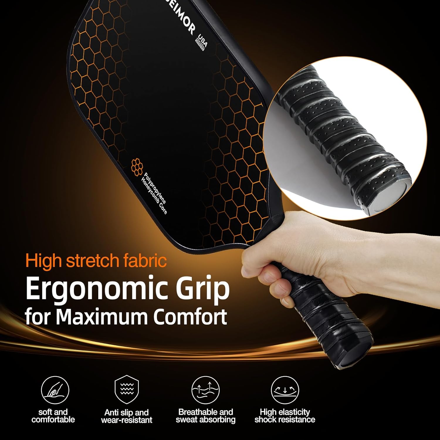 Pickleball Paddles Set of 2 - USAPA Standard Fiberglass Face with Enhanced Grit Texture for Max Spin & Control - Lightweight Polymer Honeycomb Core Rackets, 4 Balls & Carry Bag