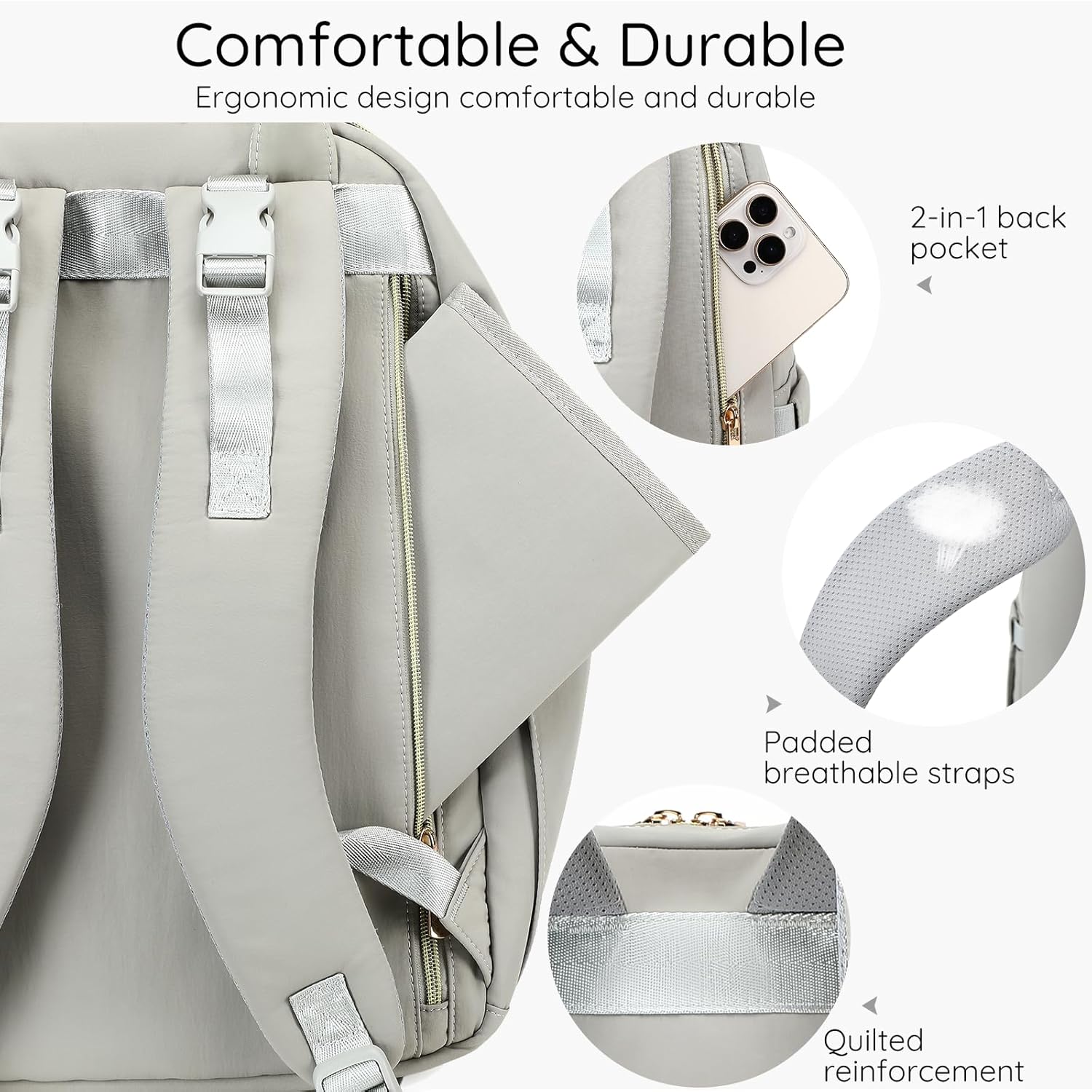 Diaper Bag Backpack - Large Multi functional, Boys, Girls & Baby Travel Essentials Tote with Changing Pad, Insulated Pockets, Stroller Straps, Waterproof - Baby Backpack for Mom & Maternity (Gray) - Image 6