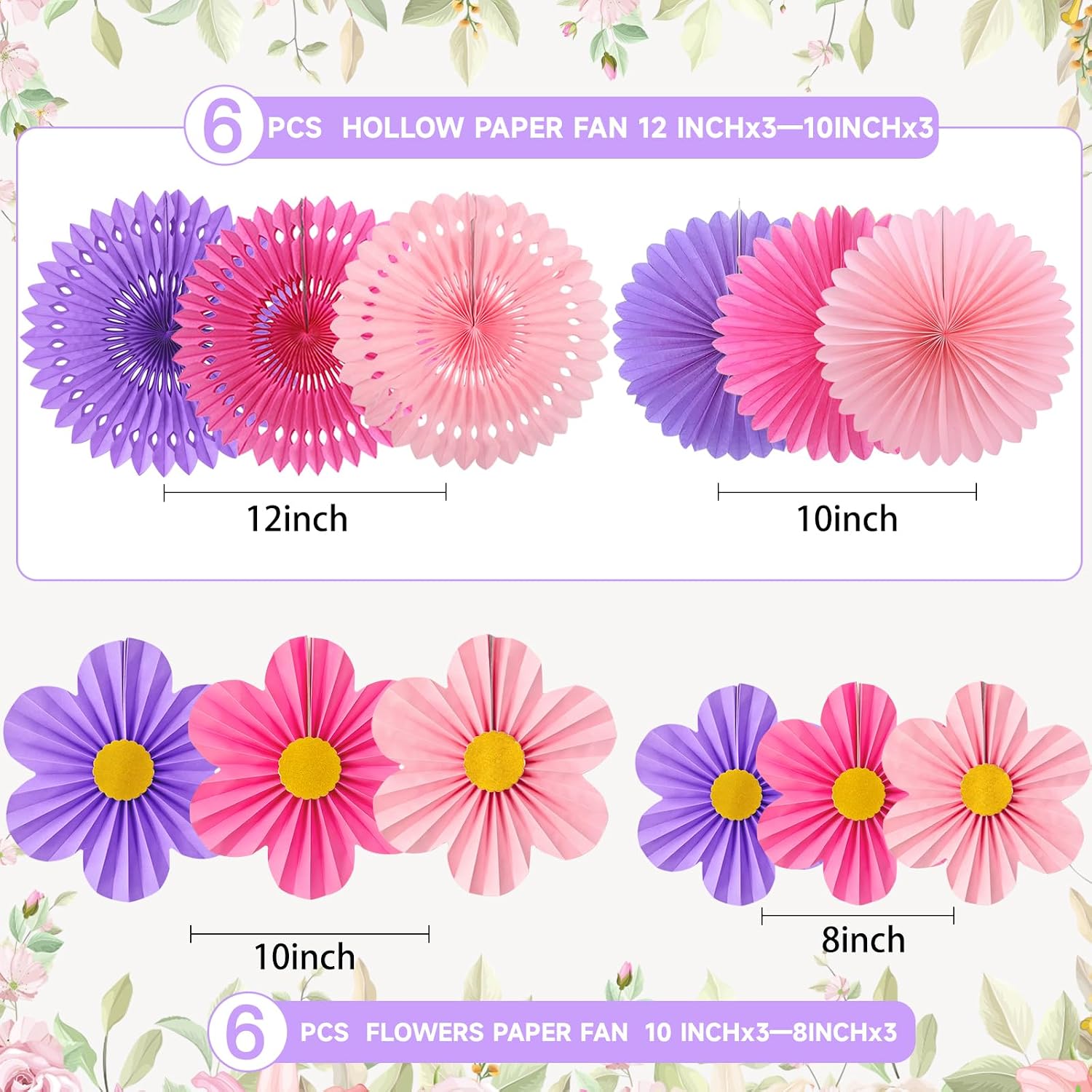 ADLKGG 12 Pcs Pink Purple Party Decorations, Paper Fans Flower Wall image 2