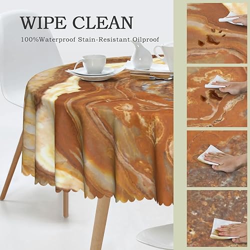 Vista 81 de Mantel redondo con patrón de fondo de mármol, a prueba de derrames, antiencogimiento, suave y resistente a las arrugas, mantel de tela decorativa