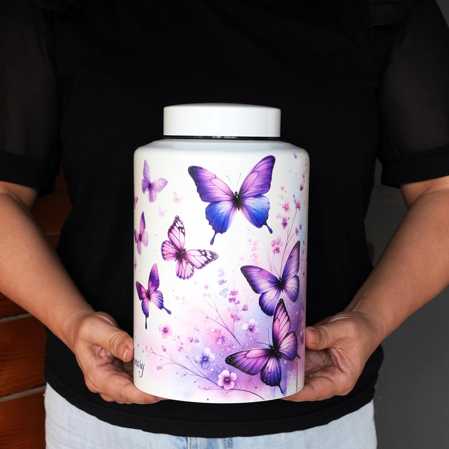 Large Cremation Urn for Adult Female Male Ashes, Decorative Funeral Keepsake Memorial Urns for Human Women Man Mom Dad Remains with Velvet Bag(Heavenly Butterfly)