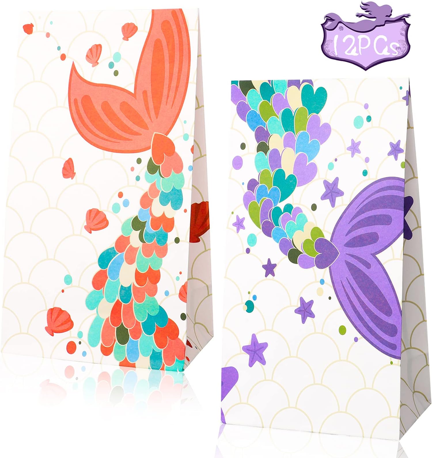 12 Pack Mermaid Party Bags Birthday Party Favor bags Candy Bags Treat Goodies Gift Bags for Mermaid Themed Party Supplies