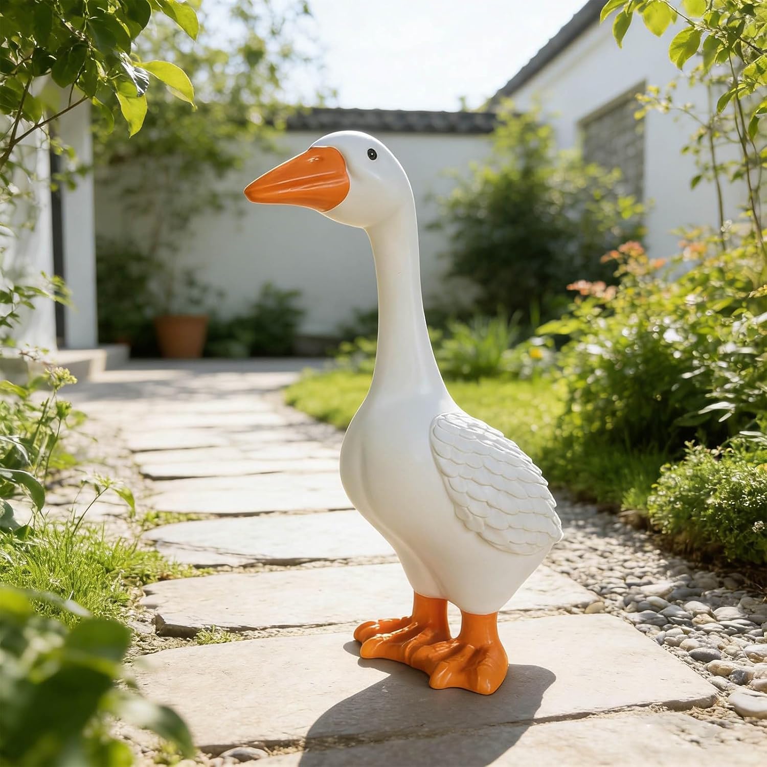 12" Resin Porch Goose Weather-Friendly Goose Statue Porch Decorations Outdoor Garden Sculptures And Decor Cute Gooses Statue For Lawn Decor Indoor/Outdoor Animal Statues Birthday Gifts For Mom Women
