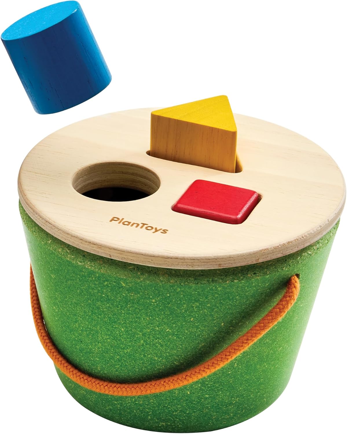 PlanToys® Montessori Wooden Bucket Learning Set for Babies & Toddlers | Object Permanence, Shape Sorting & Hammering Toy | Fine Motor Skills & Early Development Play for Kids