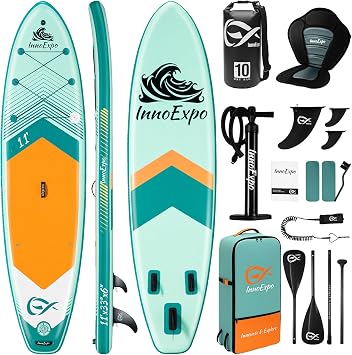 InnoExpo Inflatable Stand Up Paddle Boards with Premium Accessories Wide Sturdy SUP Paddle Board Design Non-Slip Comfort Deck for Teenagers and Adults