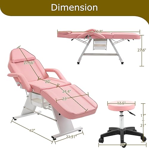 Miniatura 3 de Silla de tatuaje con taburete hidráulico, multiusos profesional de cuero de salón esteticista, mesas de masaje ajustables actualizadas para camas