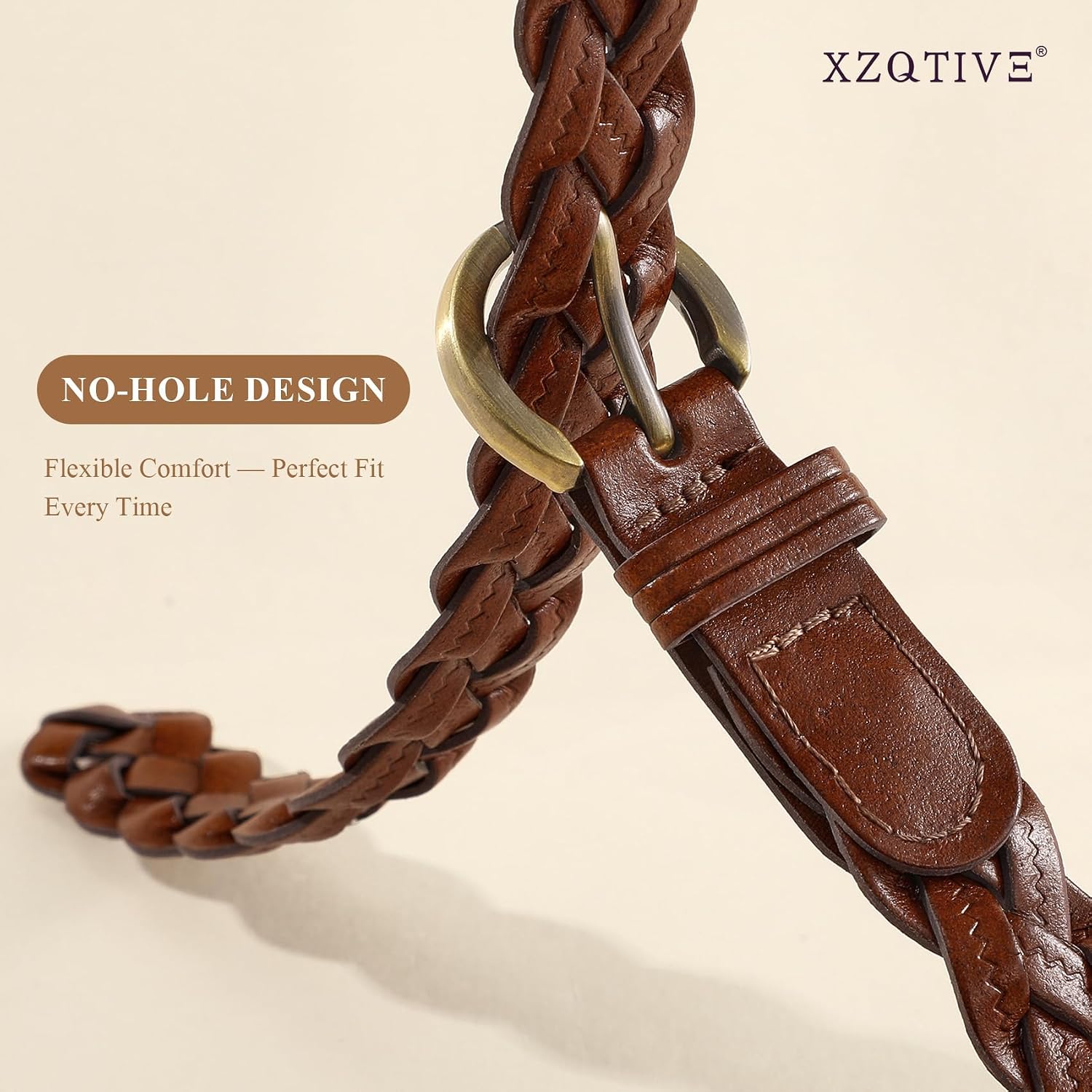 XZQTIVE 2 Pieces Women's Braided Leather Belts Casual 0.9" Skinny Woven Belt for Jean Pant