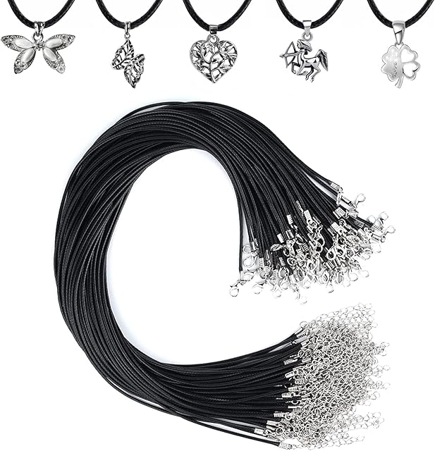 60 Pcs Waxed Necklace Cord, Adjustable Necklace Cords Necklace String,1.5mm Waxed Necklace Cord with Lobster Clasp for Charms Pendants, DIY Bracelet Necklace, Jewelry Making Supplies(Black)