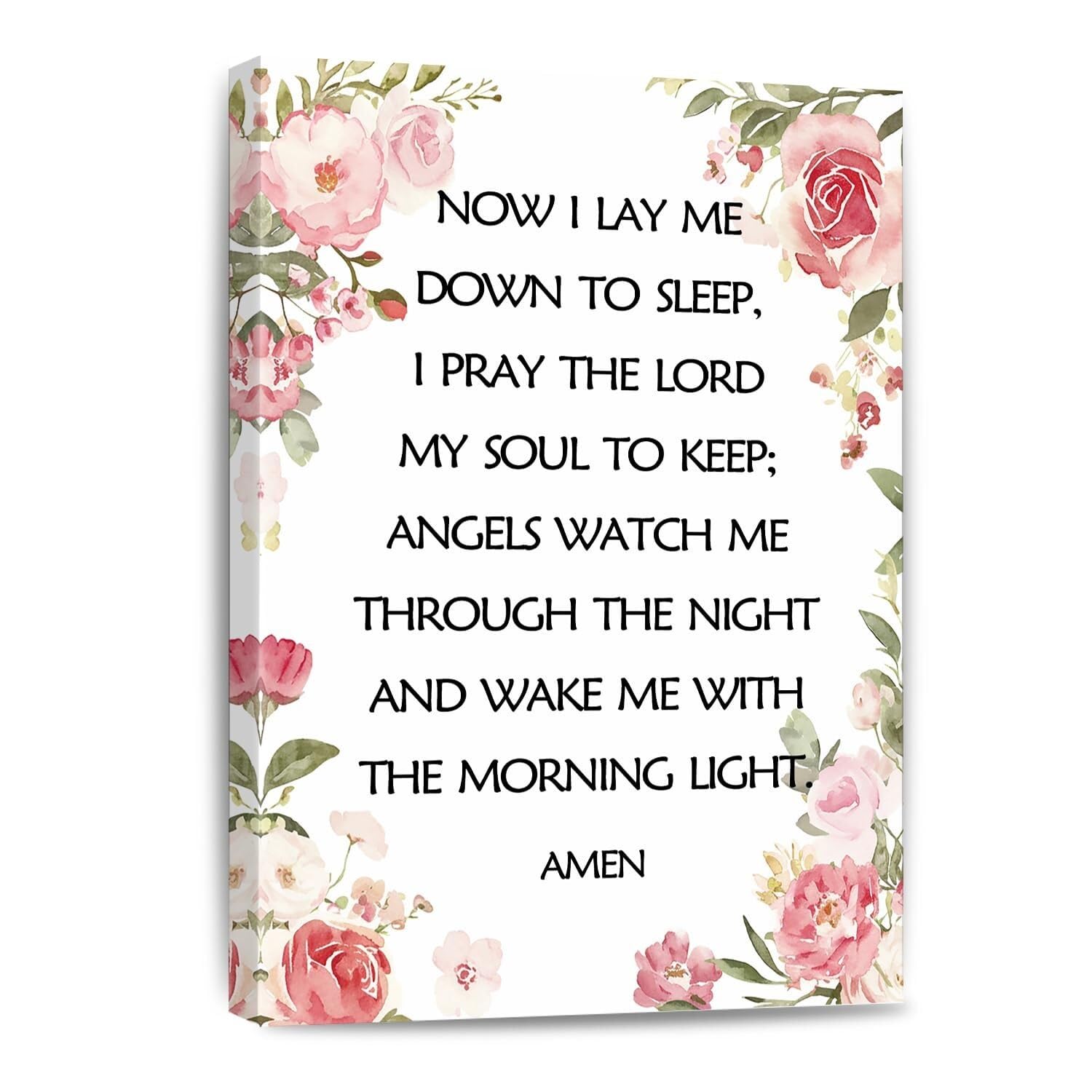 HGETJOHXEM Christian Bedtime Prayer Canvas - Now I Lay Me Down To Sleep Print, Baptism Gift & Nursery Scripture Wall-Art(Framed,16x24inch(40x60cm))