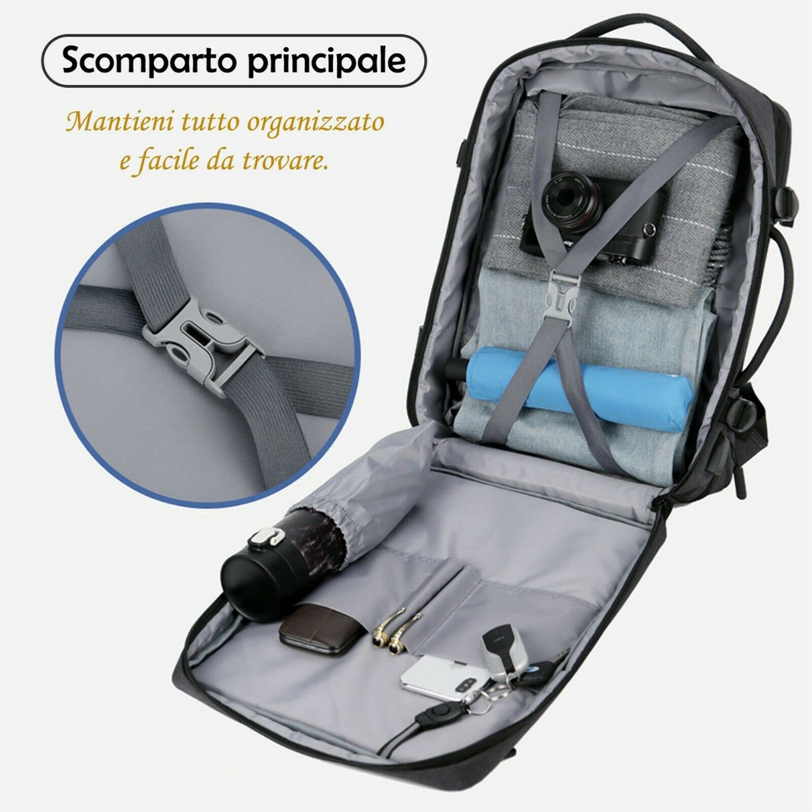Mixroom - Zaino Uomo Porta PC Estendibile Valigia Bagaglio a mano per Computer Portatile Laptop Con porta USB Casual Scuola Viaggio Z3