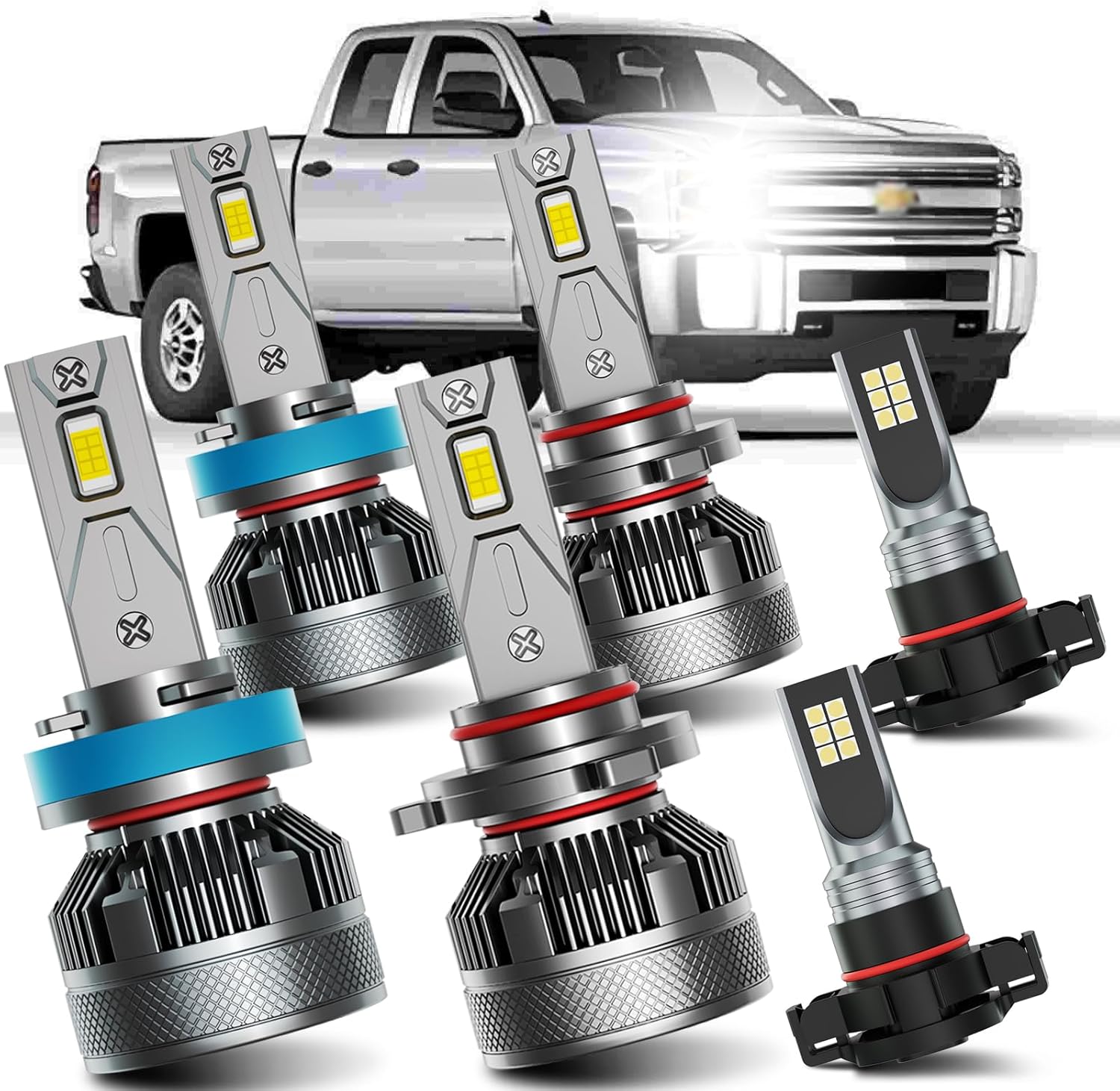 AWALITED Fits for 2007-2015 Chevy Silverado 1500 2500 3500HD High Low Beam Fog Lights Bulbs Combo, 6000K White Plug-and-Play Super Bright Light Bulbs, Pack of 6