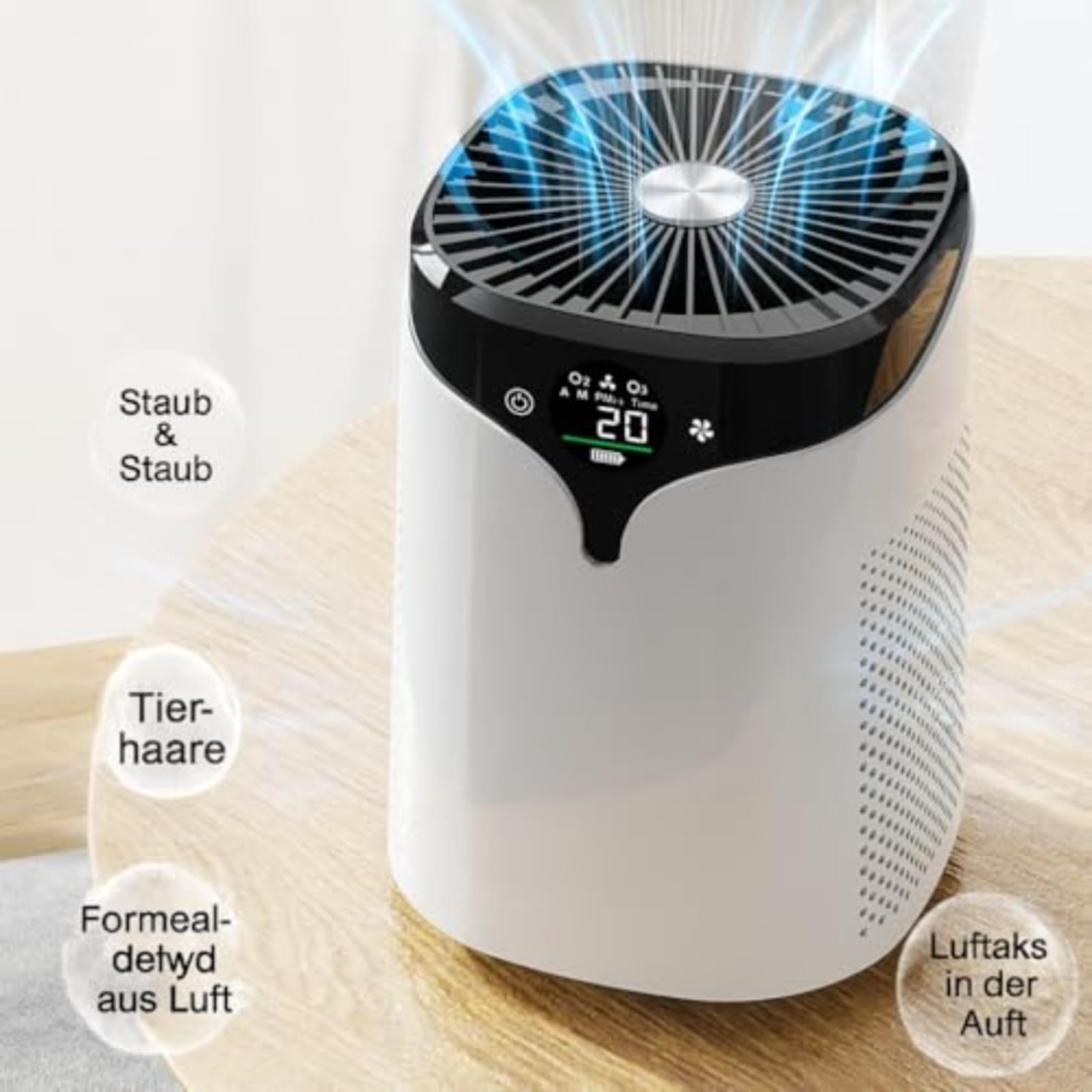 Hepa H13 Purificatore d'aria con filtrazione a 3 stadi per peli di animali domestici, polvere e fumo, modalità di sonno silenzioso per camera da letto, soggiorno, ufficio fino a 45 m²