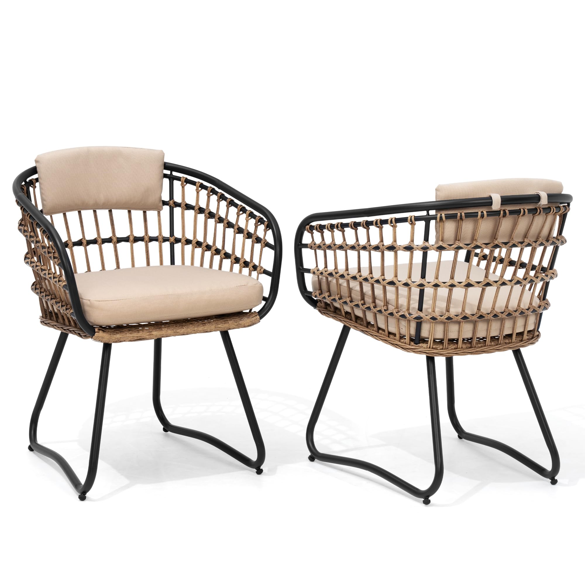 Outdoor Wicker Dining Chairs Set of 2, Patio Dining Chairs with Cushions, Rattan Dining Armchairs for Lawn, Garden, Poolside, Backyard, Porch, Beige(GREY)