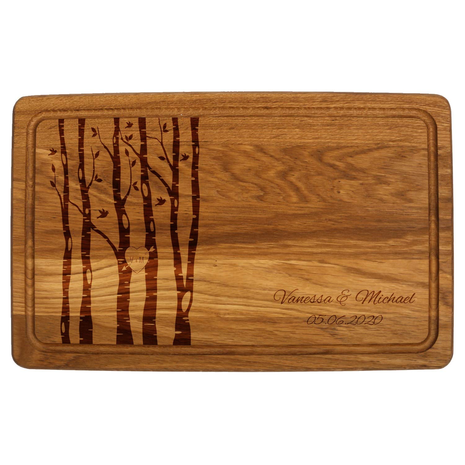FORYOU24 Holz Schneidebrett dunkel mit Gravur Motiv 03 - personalisiert mit Wunsch-Namen Küchenbrett graviert als Geschenkidee zur Hochzeit