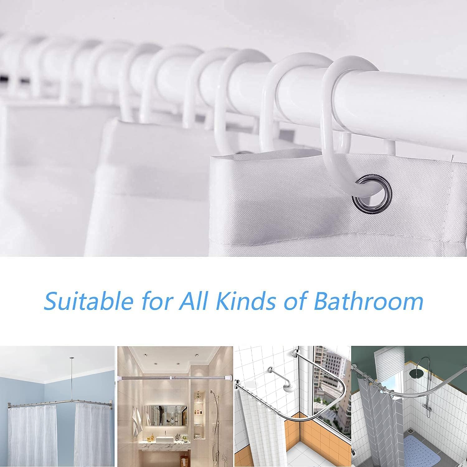 Extra Wide Shower Curtain 108''W x 72''L Clawfoot Tub Wrap Around Teal Gray Daisy Floral Elegant Flower Wildflower Bathroom Curtains Accessories Polyester Fabric18 Pack Hooks