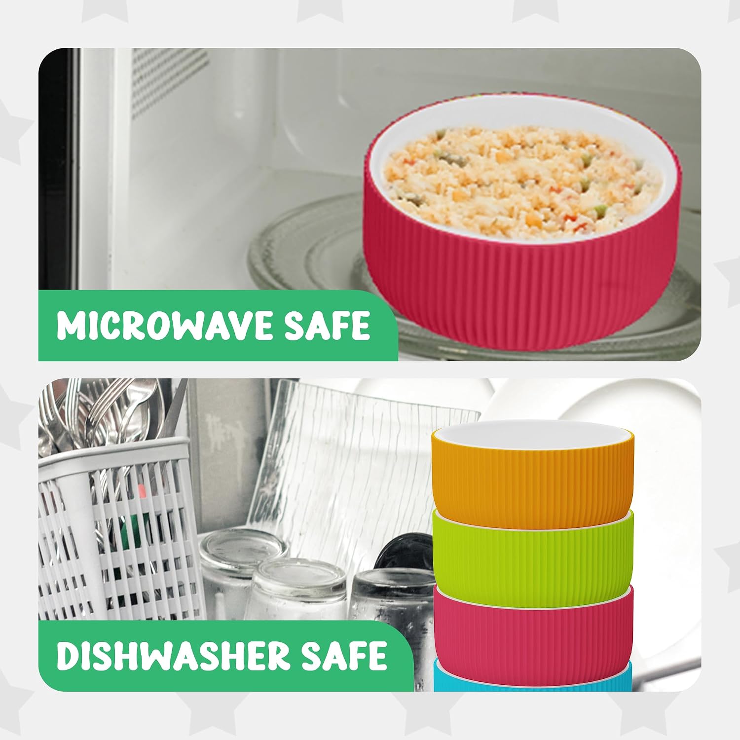 Jayour Kids Porcelain Bowls with Anti-Slip Silicone Sleeves | Microwave & Dishwasher Safe | Premium Toddler Bowls for Eating | Perfect for Toddlers & Kids - Set of 4
