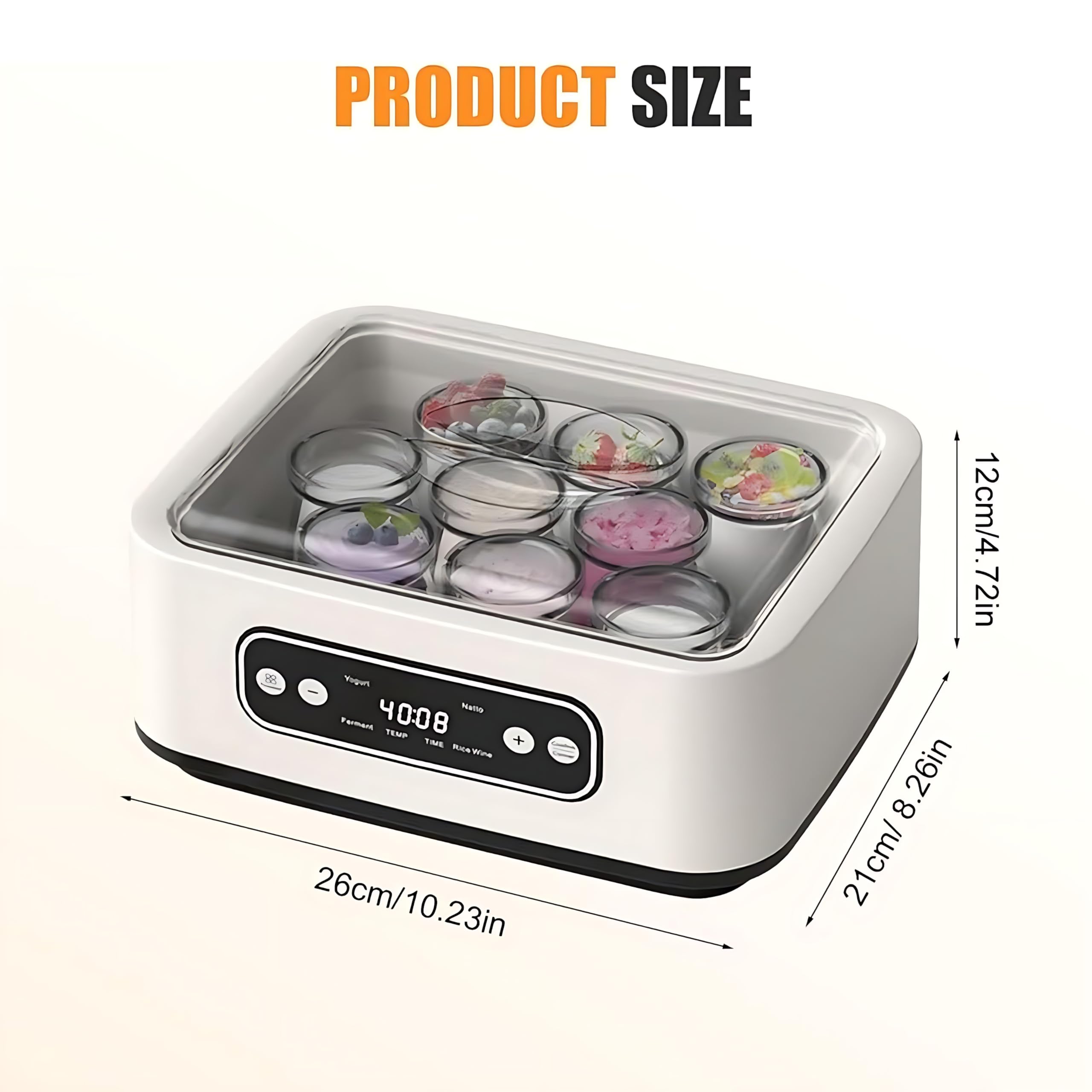 Macchina automatica del produttore di yogurt, produttore di yogurt elettrico con 9 tazze di vetro, produttore di yogurt probiotico finale con controllo della temperatura 36 ore, timer di 12 ore