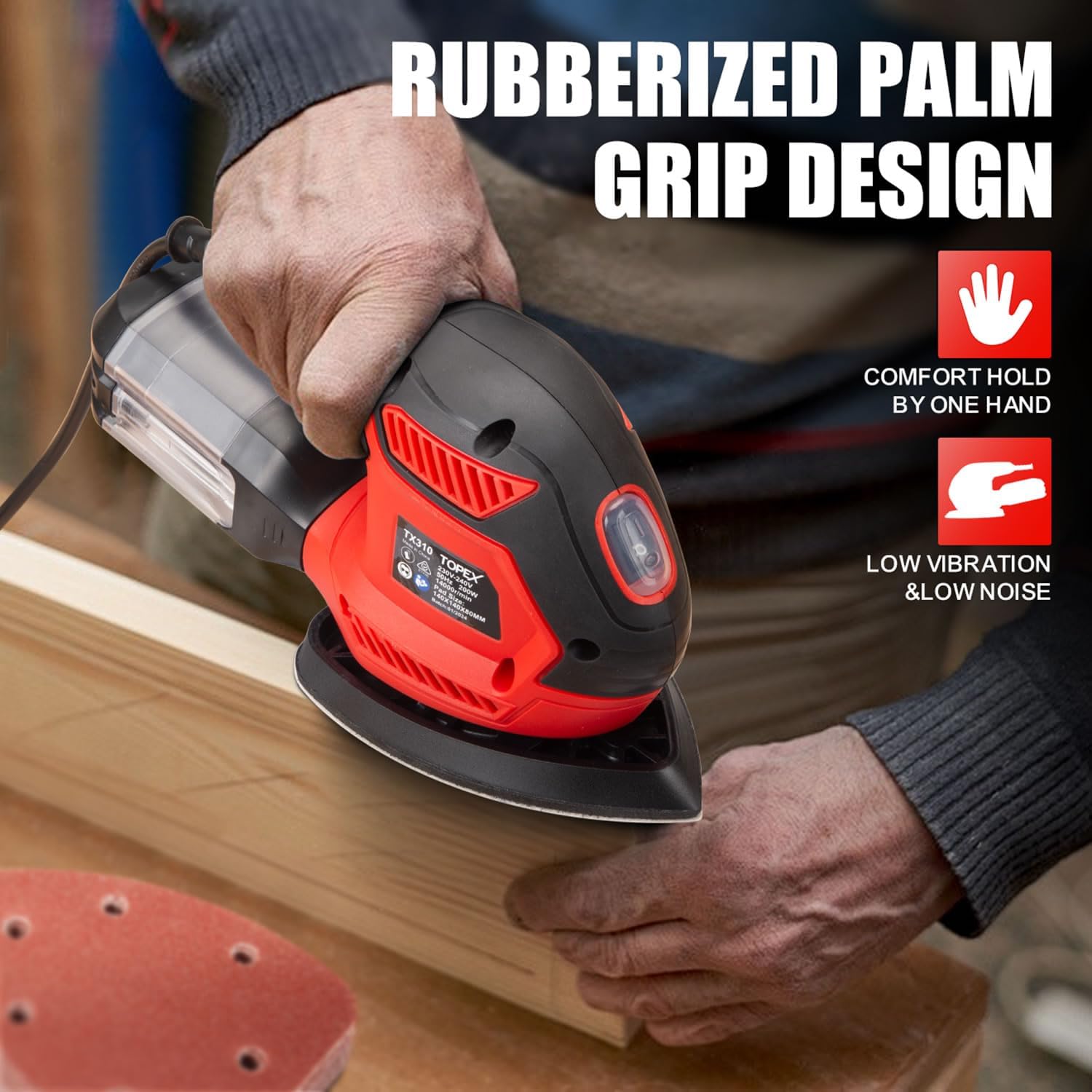 Topex 200w Electric Detail Sander Power Detail Sander Electric Sander Handheld Sanding Machine Small Triangular Palm Sander for Home Decoration Furniture Finishing with Sandpaper & Dust Box